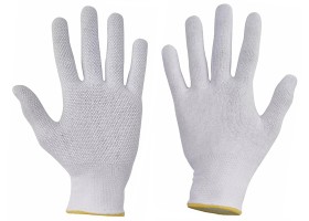 Pracovn� rukavice BUSTARD EVO bavln�n� s PVC ter��ky - b�l�