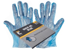 Jednorzov rukavice PE DUCK BLUE HG polyetylenov zvsn 100 ks - modr