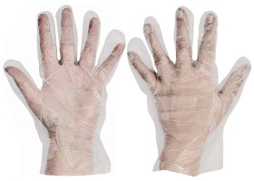 Jednorzov rukavice PE DUCK polyetylenov dmsk balen 100 ks - transparentn