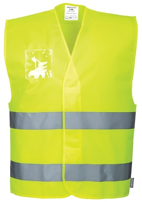 Reflexn vesta PORTWEST C475 Hi-Vis se dvma pruhy a pouzdrem na jmenovku - lut