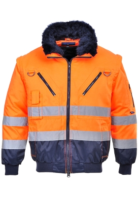 Reflexn bunda PORTWEST PJ50 Hi-Vis 3v1 do pasu - oranov/navy