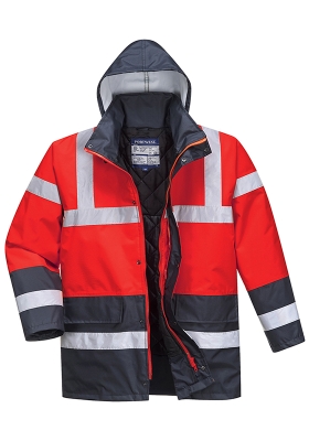 Reflexn bunda PORTWEST S466 Hi-Vis CONTRAST TRAFFIC dvoubarevn - erven/navy