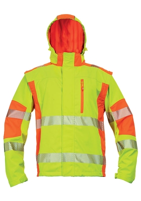 Reflexn bunda softshell LATTON 2v1 Hi-Vis s odepnacmi rukvy - lut/oranov