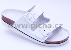 Pracovní obuv D2HK pantofle dvoupáskové s klínkem dámské - bílé