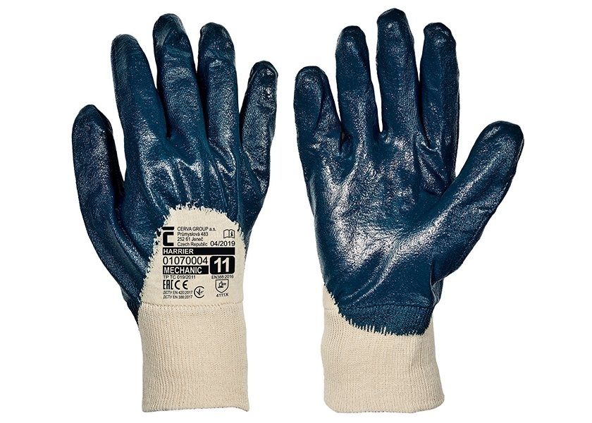 Pracovní rukavice HARRIER polomáčené v nitrilu s nápletem - modré
