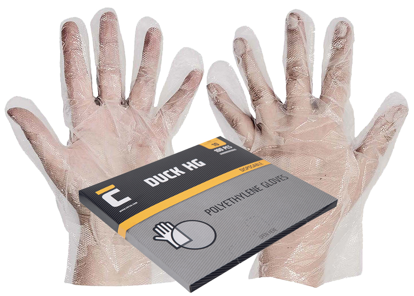 Jednorázové rukavice PE DUCK HG polyetylénové závěsné 100 ks - transparentní