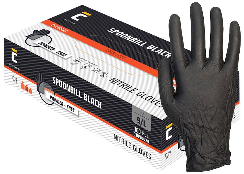 Jednorázové rukavice SPOONBILL BLACK 100 ks nitrilové - nepudrované