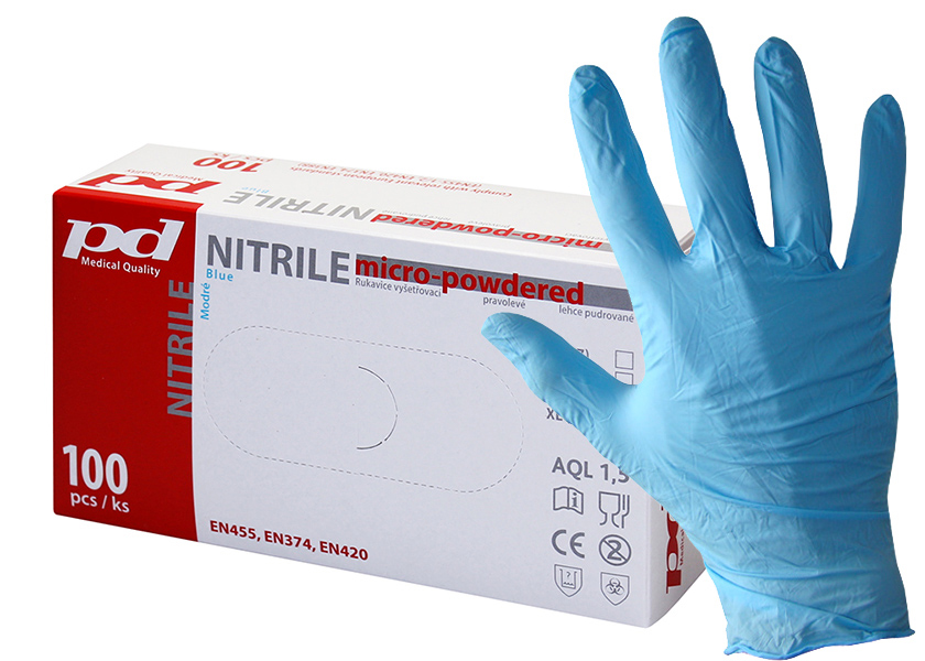 Jednorázové rukavice PD nesterilní nitrilové - pudrované