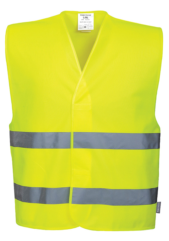 Reflexní vesta PORTWEST C474 Hi-Vis se dvěma pruhy - žlutá