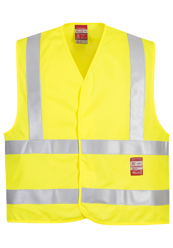 Reflexní vesta PORTWEST FR75 Hi-Vis s nehořlavou reflexní páskou a úpravou - žlutá