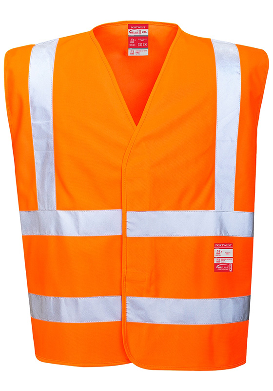 Reflexní vesta PORTWEST FR75 Hi-Vis s nehořlavou reflexní páskou a úpravou - oranžová