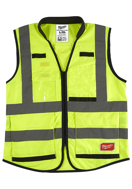 Výstražná pracovní vesta MILWAUKEE Premium Hi-Vis s vysokou viditelností - žlutá