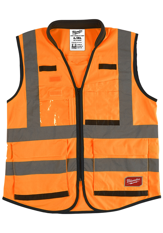 Výstražná pracovní vesta MILWAUKEE Premium Hi-Vis s vysokou viditelností - oranžová