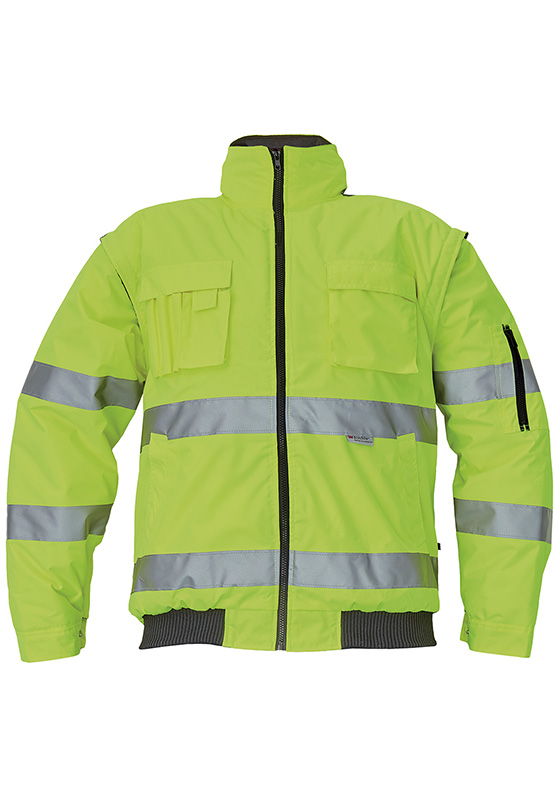 Reflexní bunda CLOVELLY PILOT Hi-Vis odepínací rukávy - žlutá