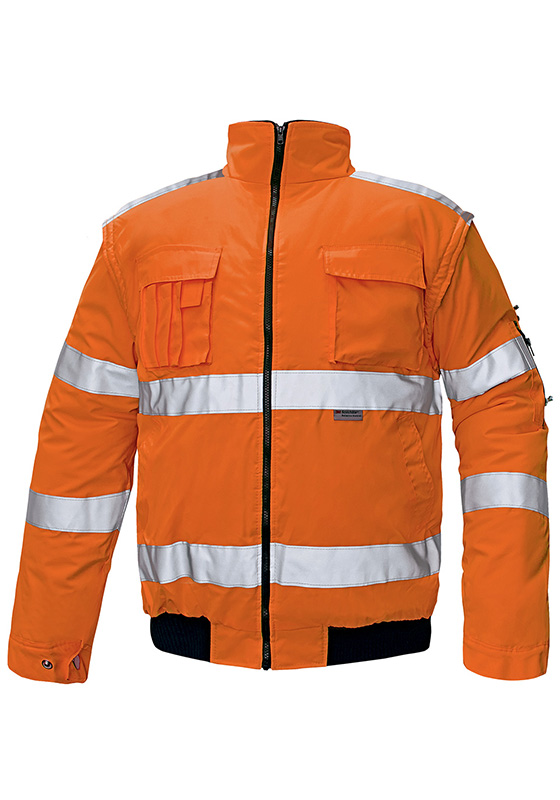 Reflexní bunda CLOVELLY PILOT Hi-Vis odepínací rukávy - oranžová