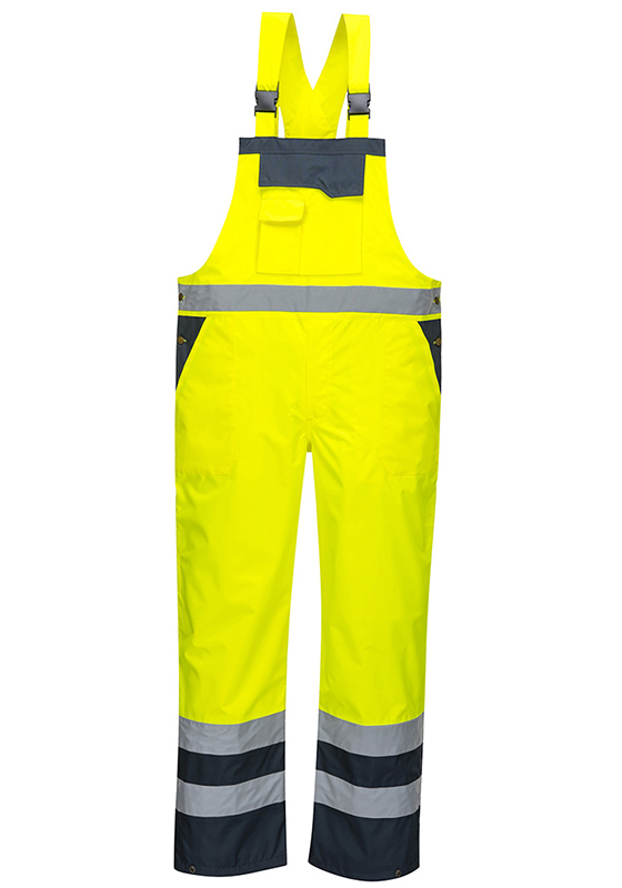 Reflexní kalhoty s laclem PORTWEST S488 Hi-Vis nepromokavé nezateplené - žlutá/navy