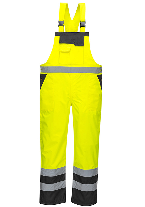 Reflexní kalhoty s laclem PORTWEST S488 Hi-Vis nepromokavé nezateplené - žlutá/černá