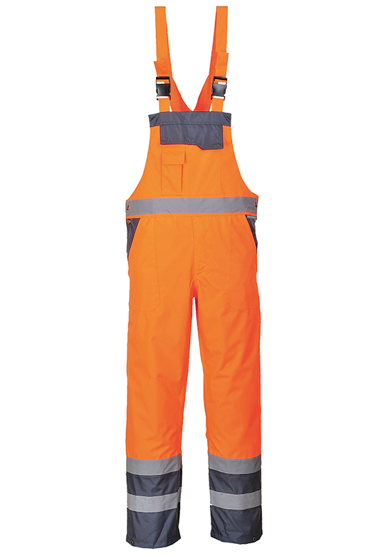 Reflexní kalhoty s laclem PORTWEST S488 Hi-Vis nepromokavé nezateplené - oranžová/navy