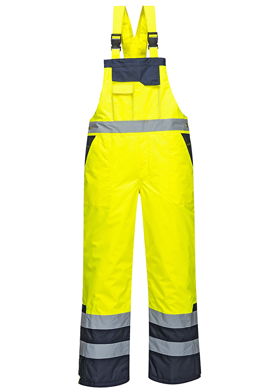 Reflexní kalhoty s laclem PORTWEST S489 Hi-Vis nepromokavé zateplené - žlutá/navy