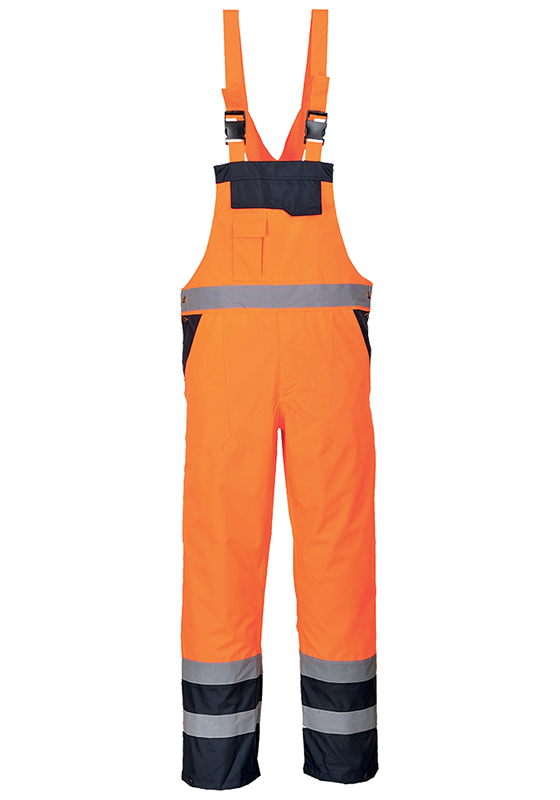 Reflexní kalhoty s laclem PORTWEST S489 Hi-Vis nepromokavé zateplené - oranžová/navy