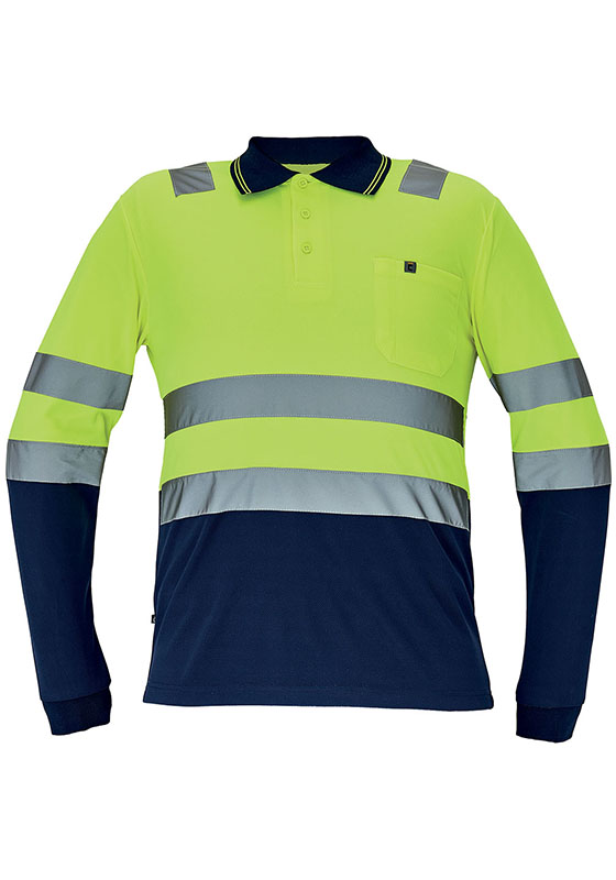 Reflexní polokošile LEON Hi-Vis s dlouhým rukávem a kapsou 160 - žlutá/navy