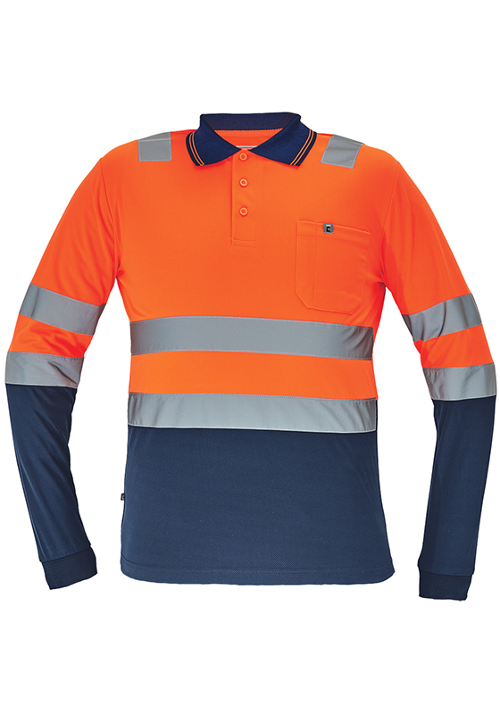 Reflexní polokošile LEON Hi-Vis s dlouhým rukávem a kapsou 160 - oranžová/navy