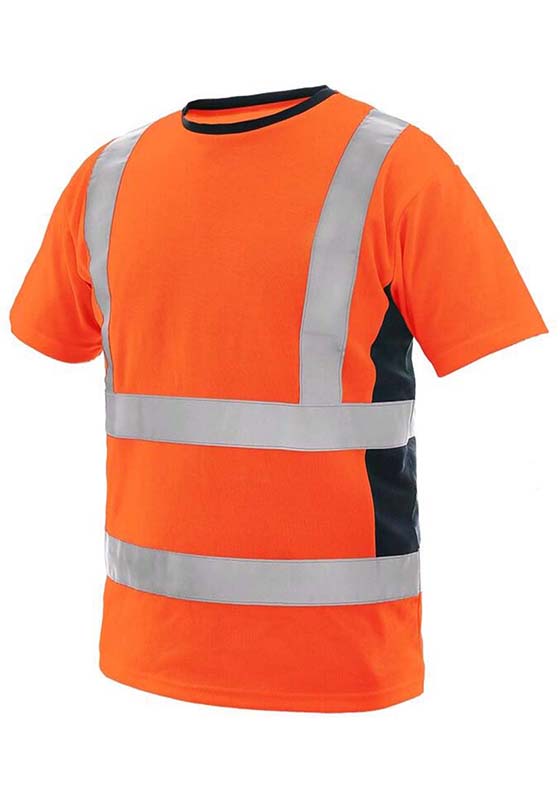 Reflexní tričko CXS EXETER Hi-Vis s bočními panely ze síťoviny 160 - oranžová/navy