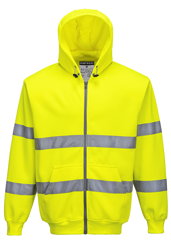 Reflexní mikina PORTWEST B305 Hi-Vis se zipem a kapucí 300 - žlutá