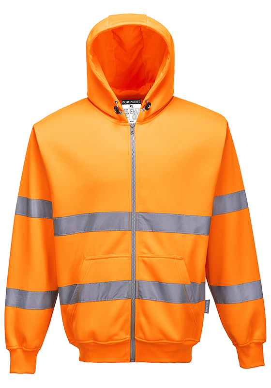 Reflexní mikina PORTWEST B305 Hi-Vis se zipem a kapucí 300 - oranžová