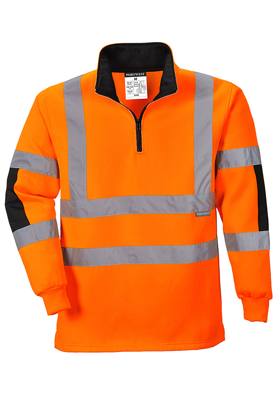 Reflexní mikina PORTWEST B308 Hi-Vis XENON RUGBY krátký zip 300 - oranžová