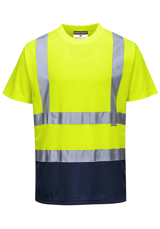 Reflexní tričko PORTWEST S378 Hi-Vis dvoubarevné 150 - žlutá/navy