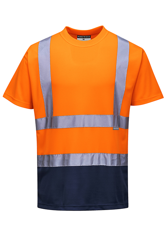 Reflexní tričko PORTWEST S378 Hi-Vis dvoubarevné 150 - oranžová/navy