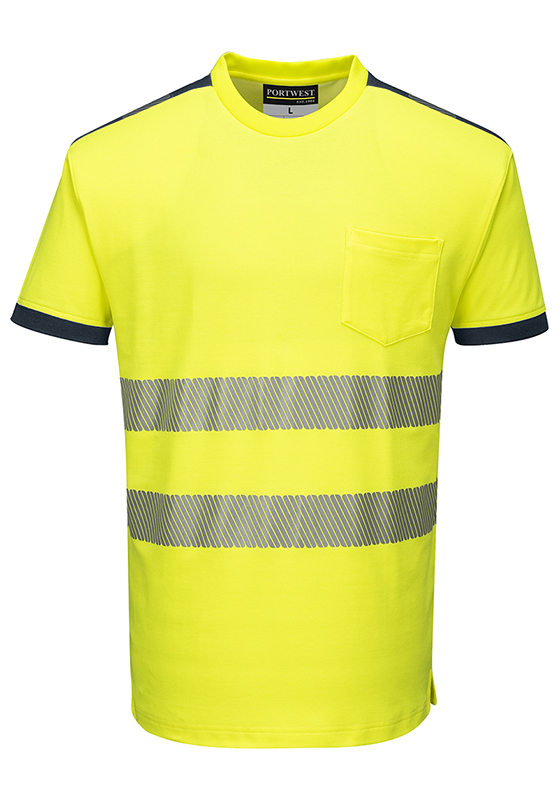 Reflexní tričko PORTWEST T181 PW3 Hi-Vis COTTON COMFORT 175 - žlutá/navy