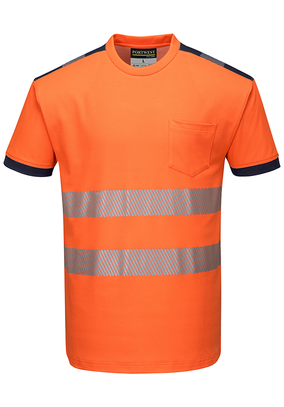 Reflexní tričko PORTWEST T181 PW3 Hi-Vis COTTON COMFORT 175 - oranžová/navy
