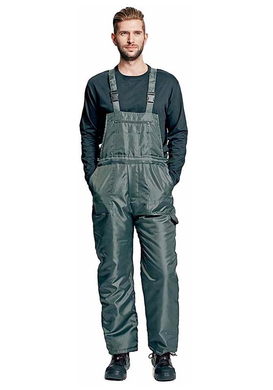 Zimní pracovní kalhoty s laclem TITAN zateplené voděodolné - zelená