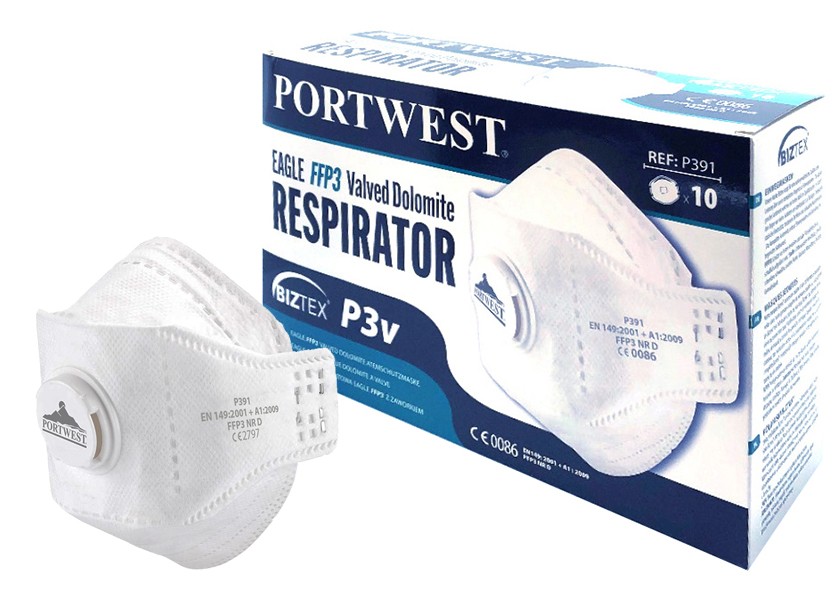 Filtrační polomaska PORTWEST P391 respirátor FFP3 NR D (sada 10 ks) - skládací s ventilkem